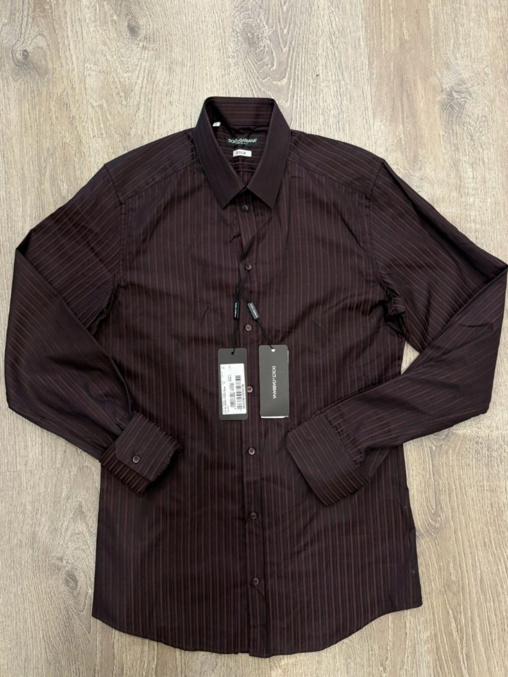 NWT Dolce & Gabbana Gold Line Slim Fit Dress Shirt Burgundy Striped 15.75 / 40